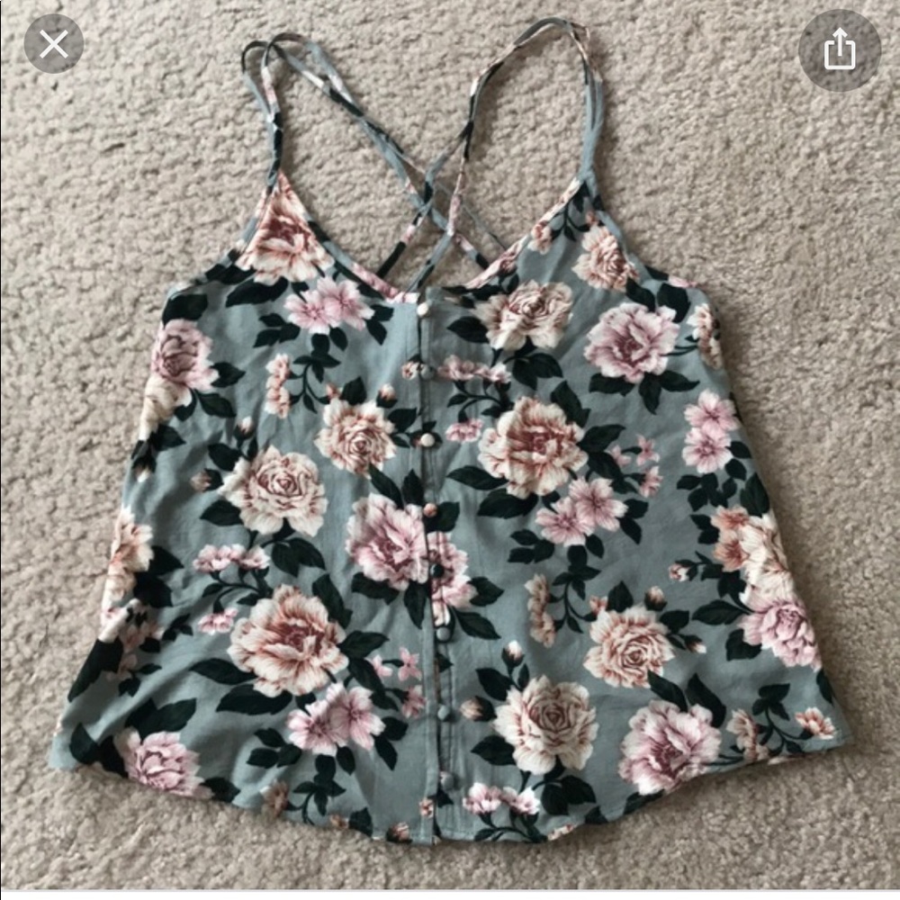 Floral Tank W Cross Straps